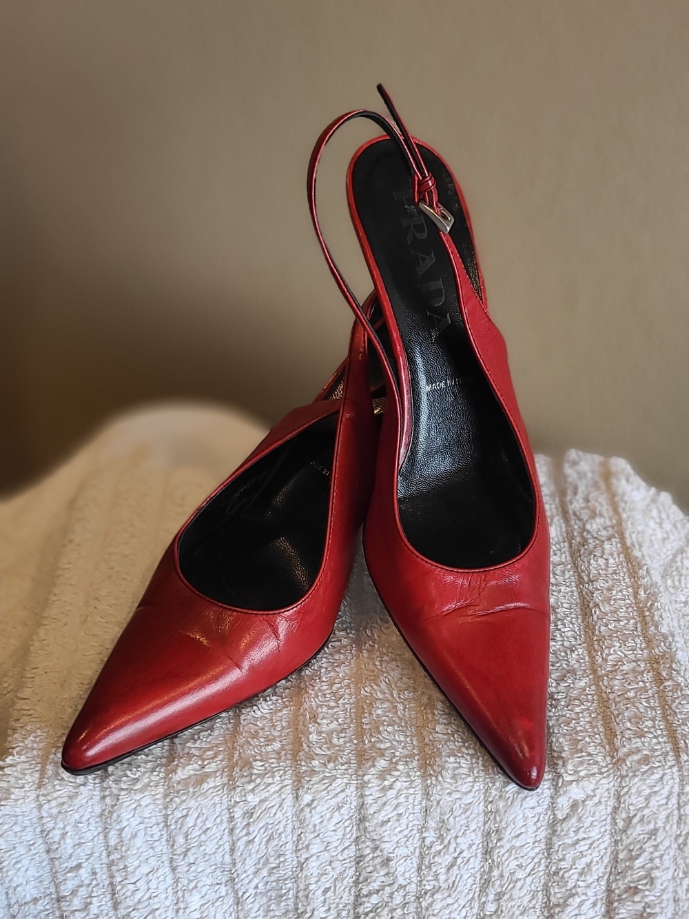 Prada Red Pointed Slingback Pumps with New Non-Slip Soles